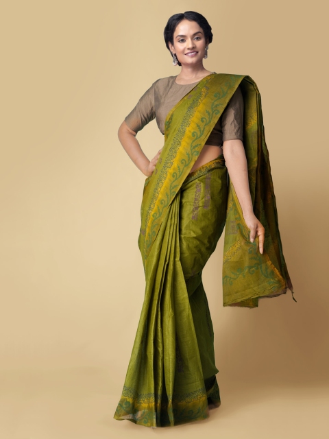 

Unnati Silks Green Pure Cotton Printed Kota Sustainable Saree