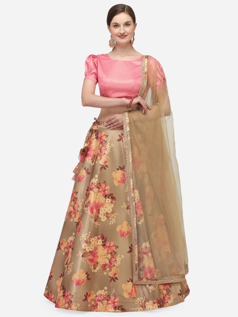 

NAKKASHI Pink & Beige Solid Semi-Stitched Lehenga & Unstitched Blouse with Dupatta