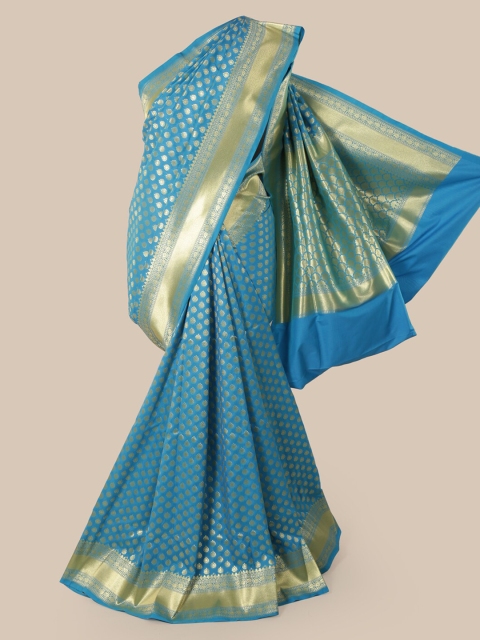 

Pothys Blue & Gold-Toned Pure Silk Woven Design Banarasi Saree