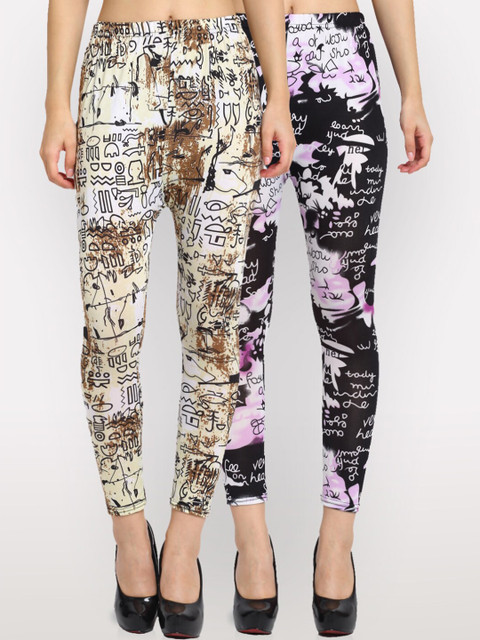 

NEUDIS Women Pack Of 2 Abstract Printed Skinny-Fit Ankle-Length Leggings, Black