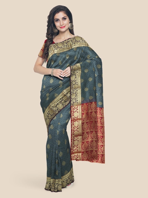 

KLM Fashion Mall Grey & Gold-Toned Silk Blend Woven Design Kanjeevaram Saree