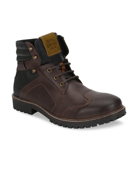 

Royal Enfield Men Brown Colourblocked Flat Mid-Top Boots