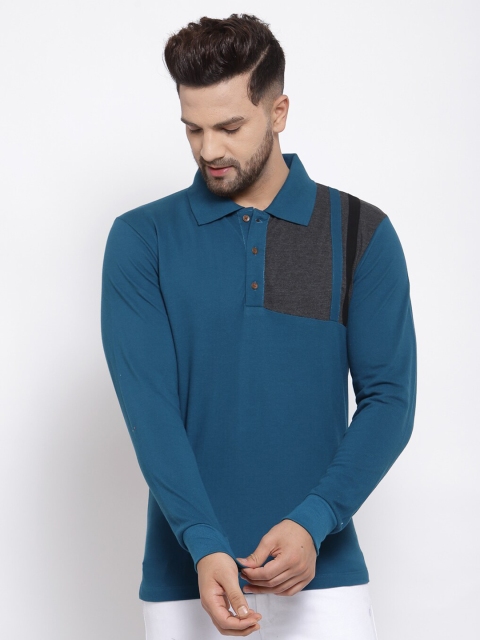 

Kalt Men Teal Blue Polo Collar T-shirt