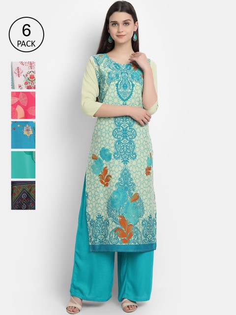 

Ethnic basket Women Pack Of 6 Ethnic Motifs Printed Crepe Kurta, Multi