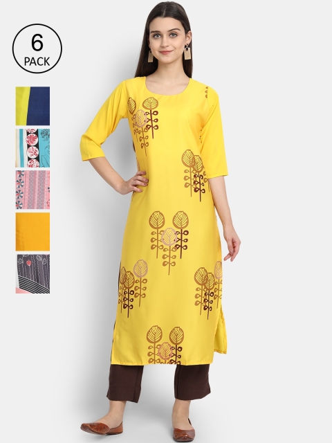 

Ethnic basket Women Pack of 6 Ethnic Motifs Printed Crepe Kurta, Multi