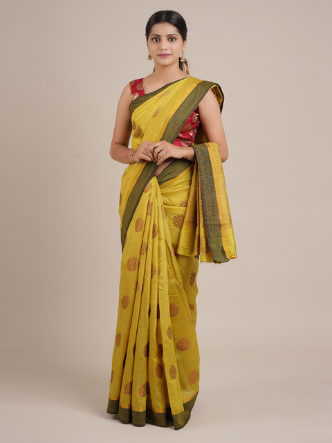 

Pothys Yellow Woven Design Jute Silk Saree