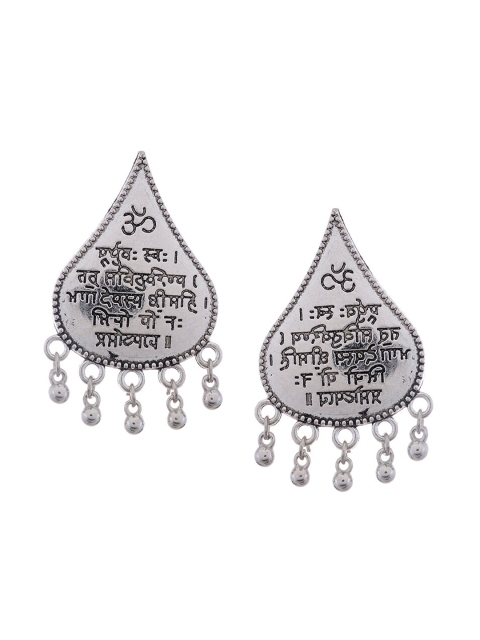 

Silvermerc Designs Oxidised Silver-Plated Gayatri Mantra Embossed Drop Earrings