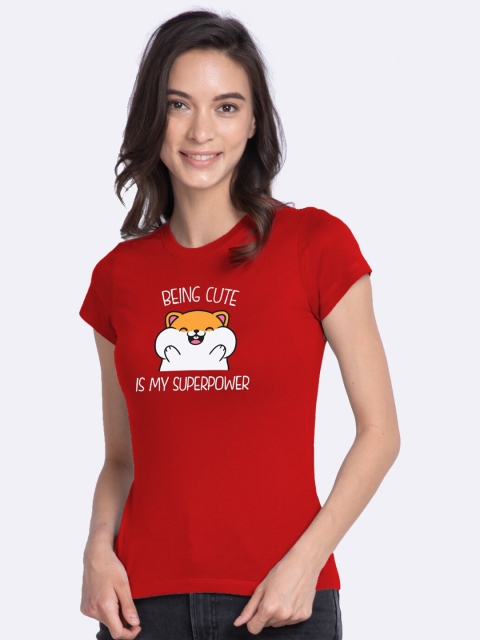 

Bewakoof Women Red Pure Cotton Printed Pure Cotton T-shirt