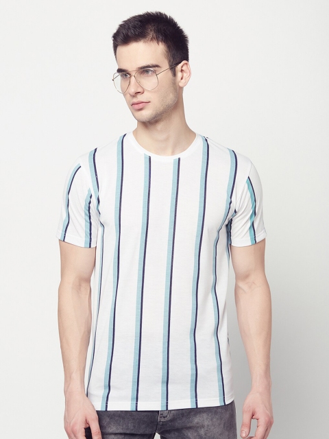 

ELEGANCE Men White & Blue Striped T-shirt