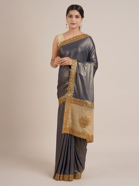 

Pothys Grey & Golden Poly Chiffon Embellished Saree