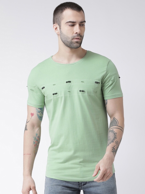 

Rex Straut Jeans Men Green Cut Outs Slim Fit T-shirt