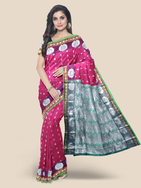 

KLM Fashion Mall Magenta Silk Blend Woven Design Kanjeevaram Saree