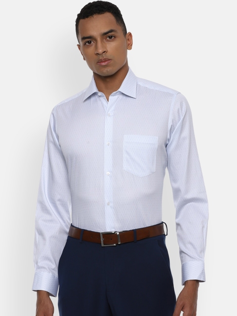 

Van Heusen Men White & Blue Regular Fit Geometric Print Cotton Formal Shirt