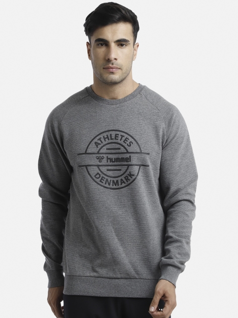 

hummel Men Greyb& Black Printed Sweatshirt, Grey