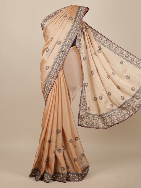 

Pothys Beige Embroidered Poly Chiffon Saree