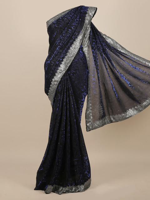 

Pothys Blue & Silver-Toned Jute Silk Embellished Saree
