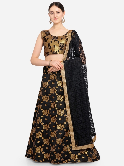 

VRSALES Black & Gold-Toned Woven Design Semi-Stitched Lehenga & Unstitched Blouse with Dupatta