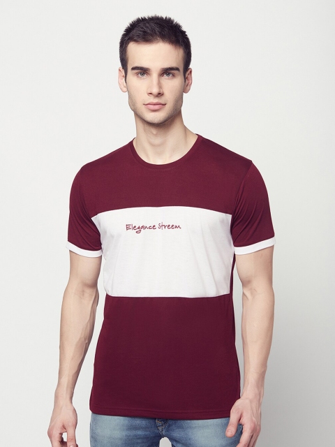

ELEGANCE Men Burgundy & White Colourblocked T-shirt