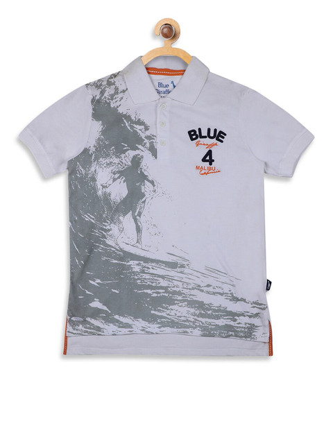 

Blue Giraffe Boys White & Grey Printed Polo Collar T-shirt