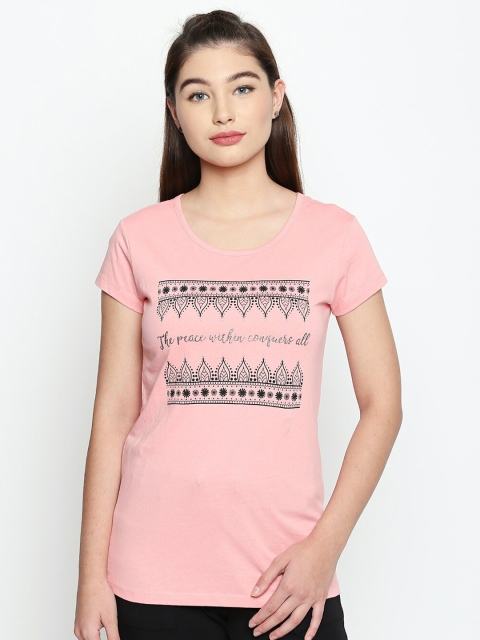 

Ajile by Pantaloons Women & Black Pink Printed Round Neck T-shirt