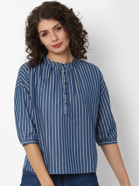

Allen Solly Woman Blue & White Regular Fit Striped Cotton Casual Shirt