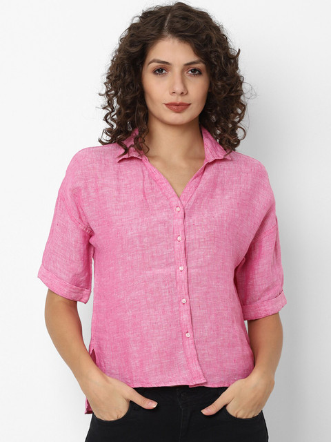 

Allen Solly Woman Pink Regular Fit Linen Solid Casual Shirt