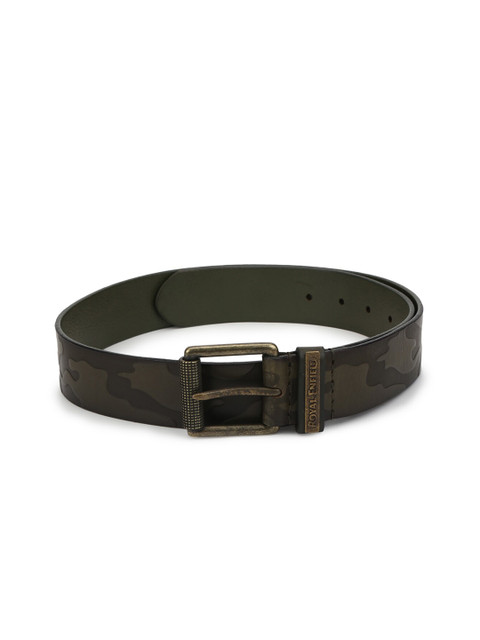 

Royal Enfield Men Olive Green & Brown Solid Leather Belt