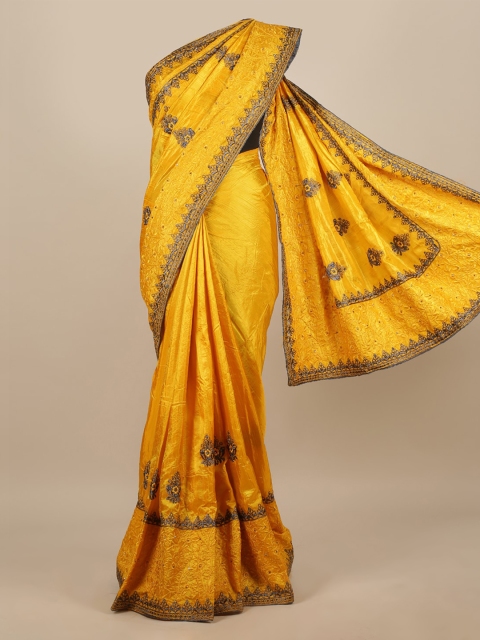 

Pothys Yellow & Grey Jute Silk Embroidered Saree