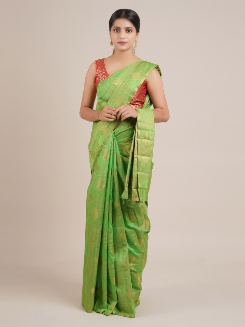 

Pothys Green & Gold-Toned Jute Silk Woven Design Saree