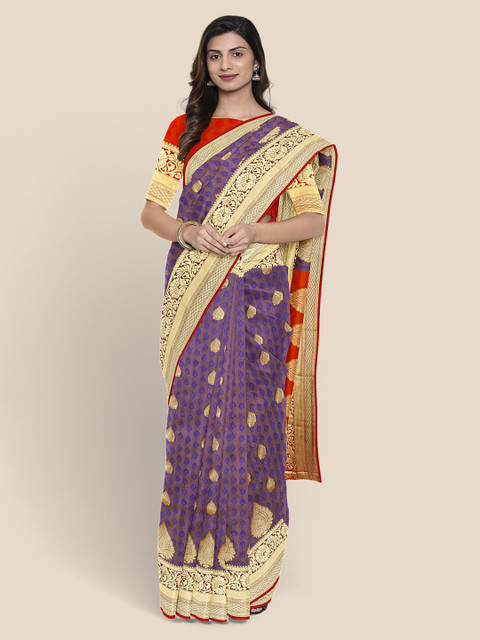 

KLM Fashion Mall Blue Silk Blend Woven Design Kanjeevaram Saree
