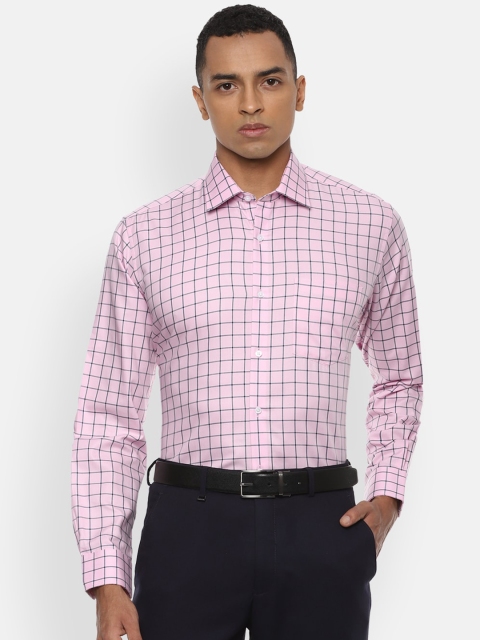 

Van Heusen Men Pink & Navy Blue Regular Fit Checked Cotton Formal Shirt