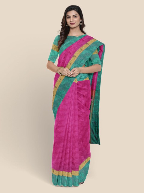 

Kalamandir Pink Silk Blend Woven Design Kanjeevaram Saree