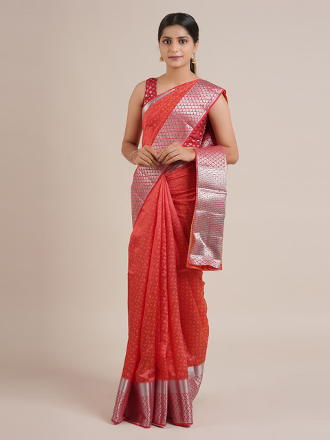 

Pothys Red Woven Design Jute Silk Saree
