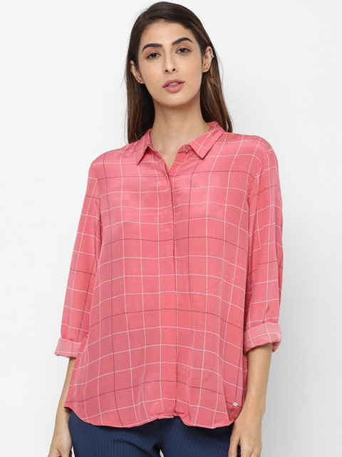 

Allen Solly Woman Coral Pink Regular Fit Checked Casual Shirt