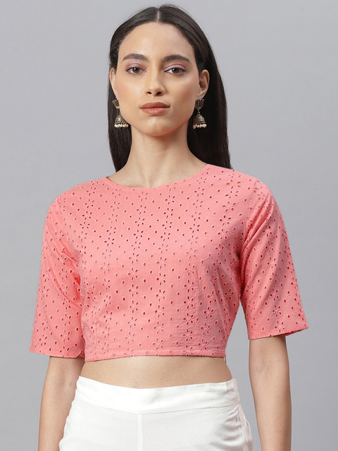 

Janasya Pink Schiffli Regular Crop Top