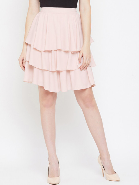 

TULIP 21 Women Pink Solid Tiered Knee-Length Skirt