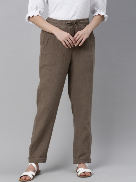 

RAREISM Women Brown Loose Fit High-Rise Parallel Trousers