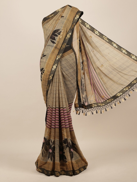 

Pothys Brown Printed Poly Chiffon Saree
