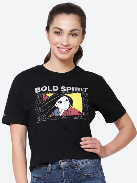 

Free Authority Women Black Cotton Mulan Printed Round Neck T-shirt