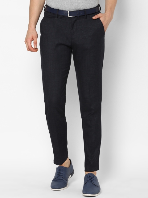 

Allen Solly Men Navy Blue Slim Fit Checked Cropped Regular Trousers