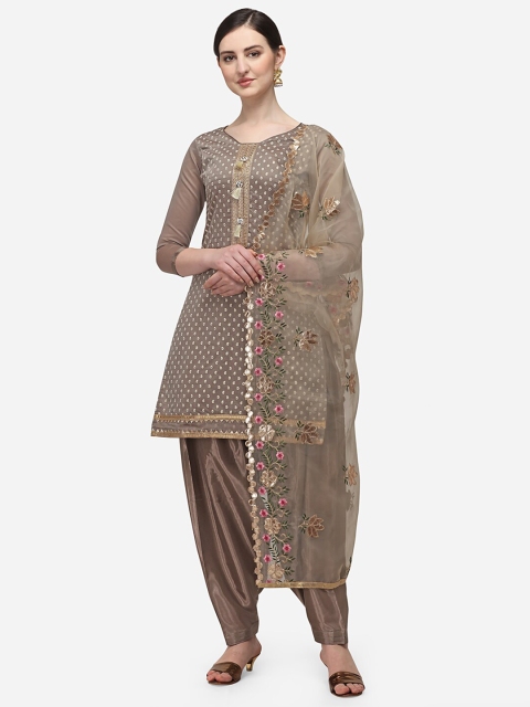 

Ethnic Junction Brown & Gold-Toned Silk Blend Unstitched Dress Material