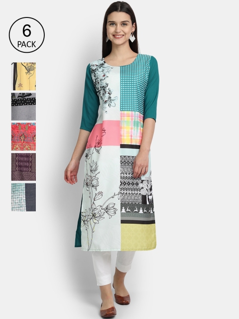 

Ethnic basket Women Pack of 6 Multicoloured Ethnic Motifs Printed Kurtas, Multi