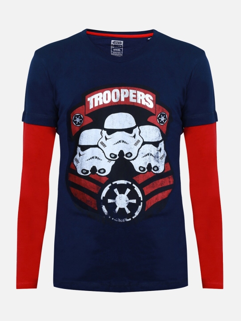 

Kids Ville Boys Navy Blue & Red Star Wars Printed Round Neck Cotton T-shirt