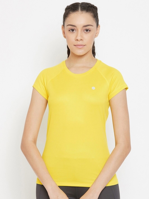 

ATHLISIS Women Yellow Solid Lightweight Quick Dry V-Neck Running T-shirt