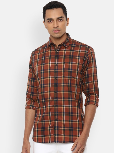 

Van Heusen Sport Men Rust Brown & Navy Blue Slim Fit Checked Casual Shirt
