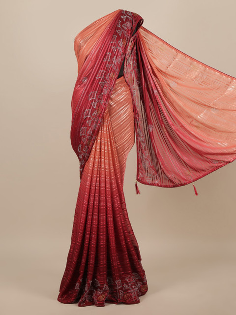 

Pothys Peach-Coloured Embellished Poly Chiffon Saree