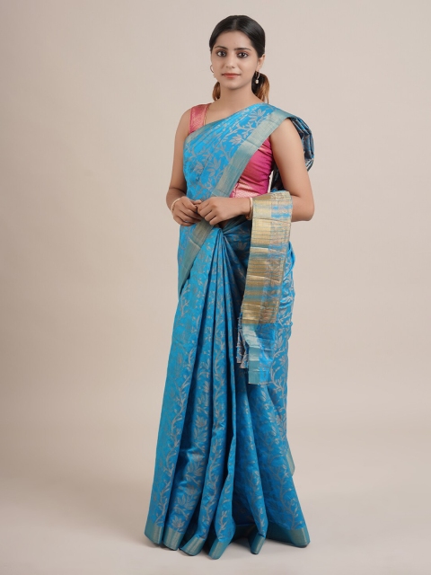 

Pothys Blue & Gold-Toned Jute Silk Woven Design Saree