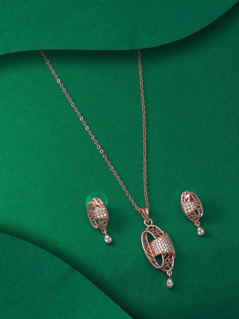 

aadita Rose Gold & White Studded Pendant Set