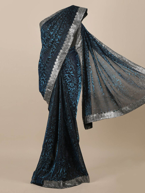 

Pothys Blue Woven Design Jute Silk Saree