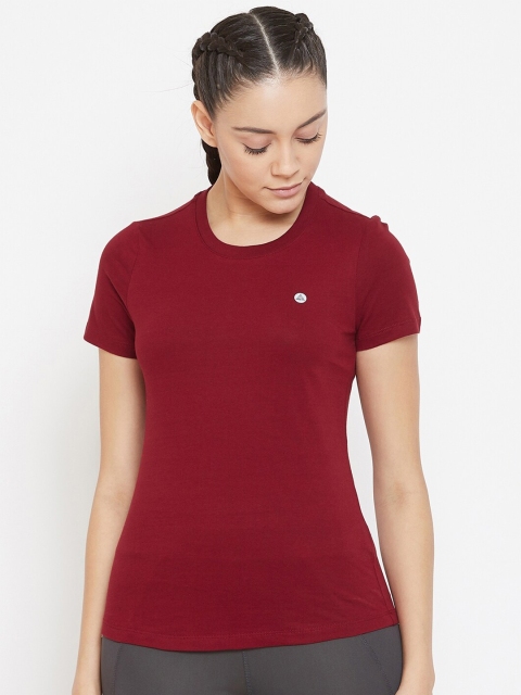 

ATHLISIS Women Maroon Solid Lightweight Quick Dry Round Neck Running T-shirt